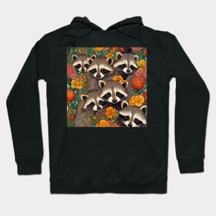 Raccoon Babies Cute Little Baby Raccoons and Flowers Hoodie